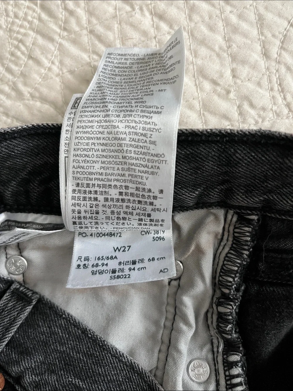 Levi’s 501 Original High Rise Denim Shorts Washed Black Frayed Cutoff Size 27